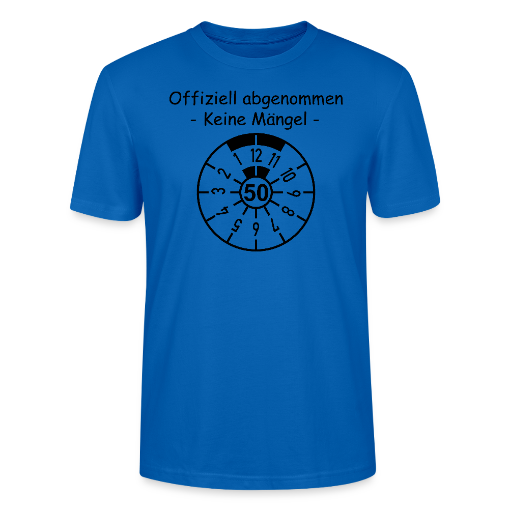 50. Geburtstag T-Shirt offiziell abgenommen keine Mängel TÜV Plakette Design pfauenblau Bio-Baumwolle - StreetwearX