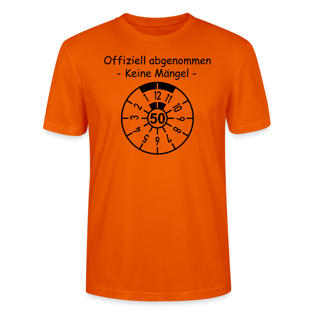 50. Geburtstag T-Shirt offiziell abgenommen keine Mängel TÜV Plakette Design tieforange Bio-Baumwolle - StreetwearX