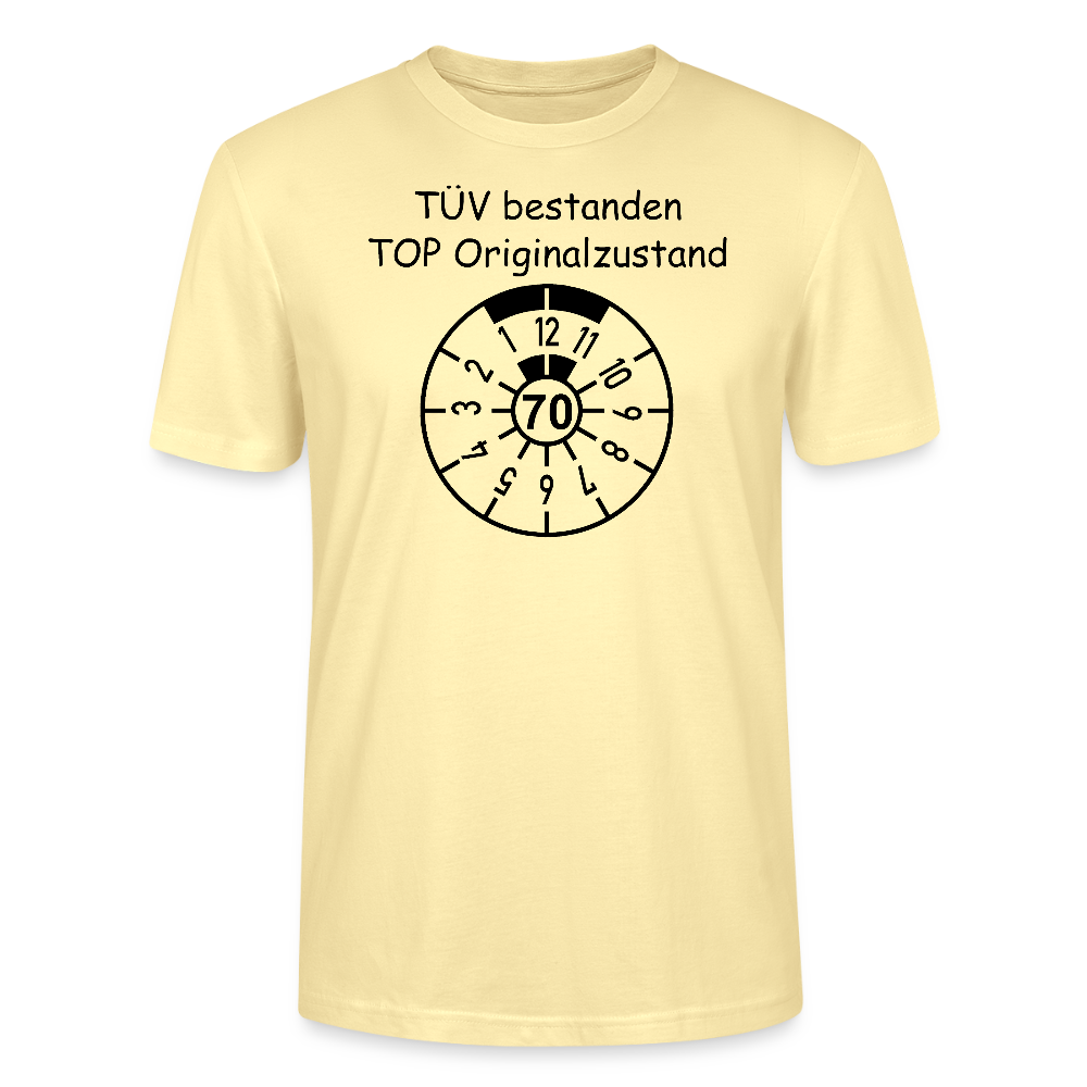 70. Geburtstag T-Shirt TÜV Originalzustand Plakette Design Creme Bio-Baumwolle - StreetwearX